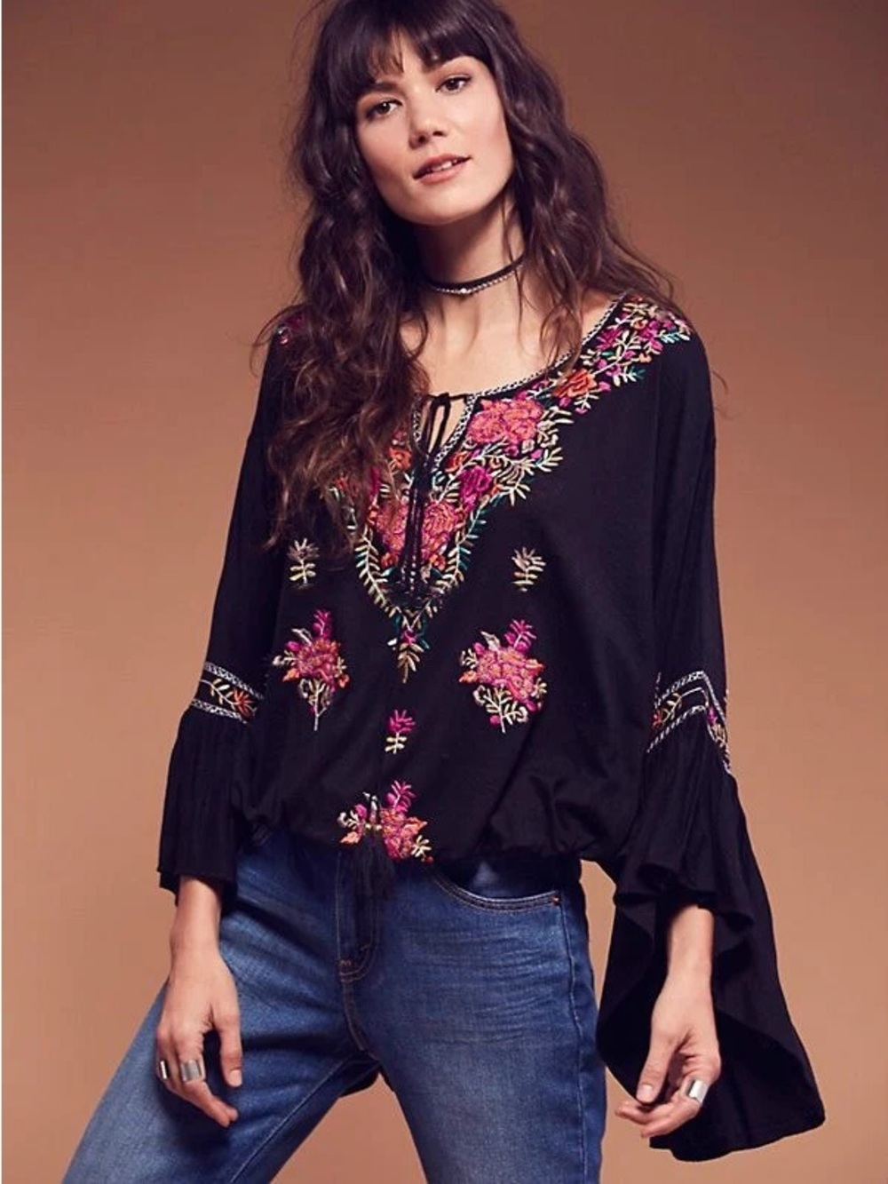 Free People Siren Song Embroidered Linen Blouse Top - Picture 2 of 6